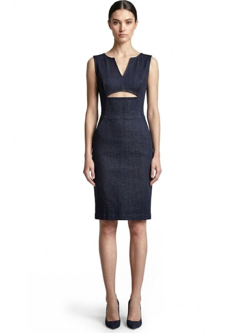 Tomas Maier Made in Italy Denim Cutout Sheath Dress, Dark Indigo, Womens Size 2